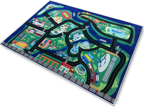 4'x6' Kids Car Rug Play Mat - City Road Map for Toy Cars, Non-Slip, Machine Washable, Educational Carpet for Playroom