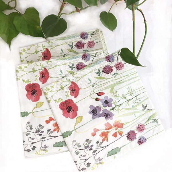 20-ct Multicolor Garden Floral Napkins, 6.5 x 1 inches, Decorative for Bridal Wedding Birthday Tea Party Mother's Day
