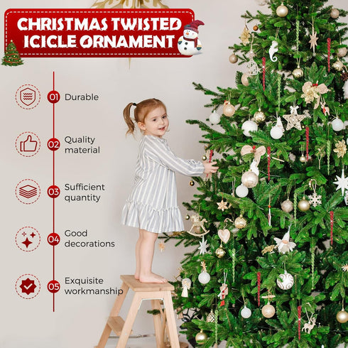 60 Pieces Twisted Icicle Ornament, Christmas Tree Decoration Glitter Spiral Strip Hangings, 5.1 Inch