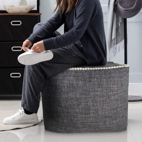 17x17in Louis Donn Geometric Unstuffed Pouf Cover Cotton Poufs with White Piping Contact Stiching Footstool Rest Soft