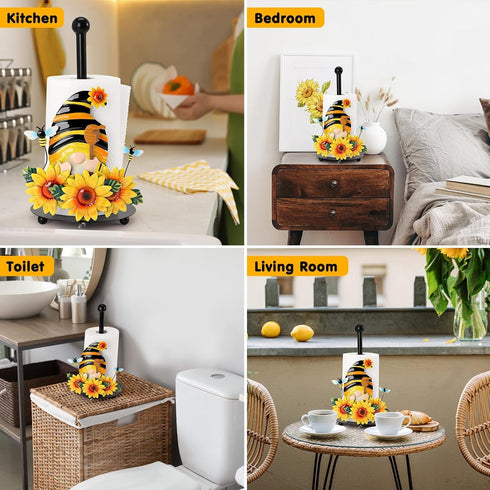 Countertops Qmetalart Sunflower Gnome Paper Towel Holder, Gnome Honey Bees Kitchen Bathroom Decor Modern Accessories