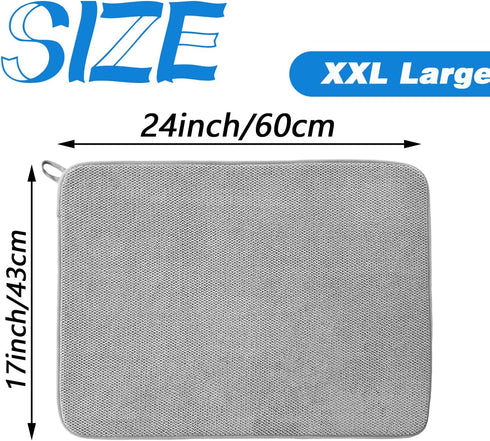 2 Pack Large Dish Drying Mat,24x17 Inch Absorbent Microfiber Dishes Drainer Mats,Dish Drying Pad for Countertops,Sinks,Draining Racks(Gray)