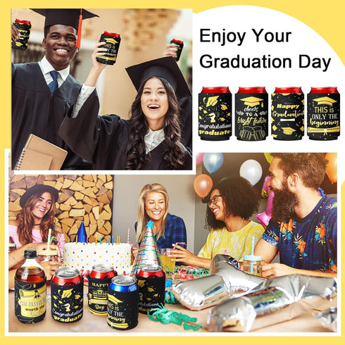 Ninehaoou 16 Count 2026 End of Class Graduation Can Cooler Sleeves Neoprene Can Covers Decoration Graduate Beverage