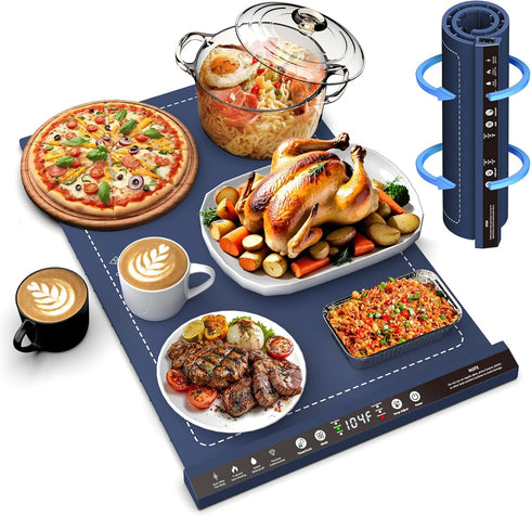 Silicone Warming Mat for Food, Foldable Electric Food Warming Tray Kitchen Heating