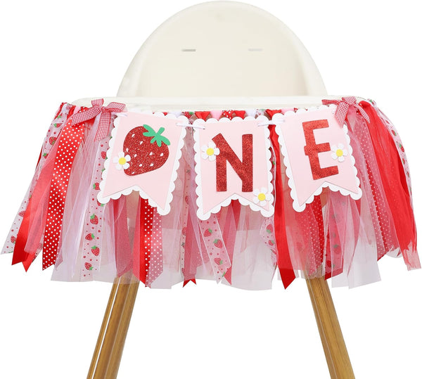 BEADED Strawberry One High Chair Banner - Strawberry 1st Party Decoration,Berry First High