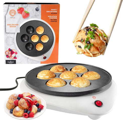 MasterChef Electric Ebelskiver Maker - Delicious Homemade Takoyaki, Donut Holes, Cake Pops, Aebleskivers - Nonstick