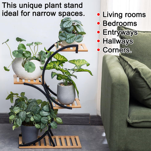 4-Tier Bamboo Plant Stand Rack Multiple Flower Pot Holder Shelf Indoor Outdoor Planter Display Shelving Unit for Patio