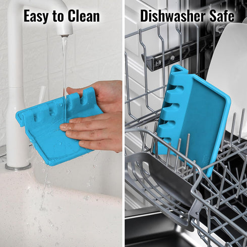 Zulay Kitchen Silicone Utensil Rest with Drip Pad, BPA-Free, Heat-Resistant Spoon Holder, Blue