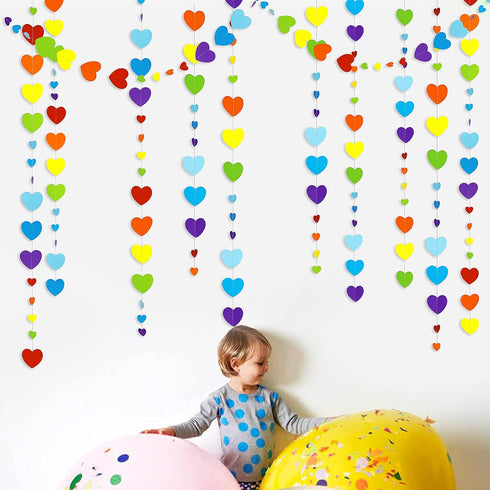 52Ft Valentines Day Party Decorations, Rainbow Love Heart Garland, Colorful Hanging Paper Heart Streamer Banner