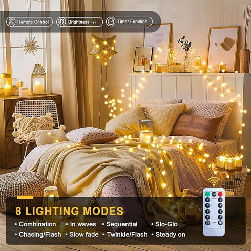 20 40 8 Globe String Lights, Feet LED Fairy Lights Battery Operated with Remote, Modes Indoor String Lights for Bedroom