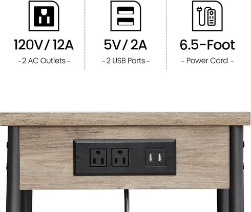 3-Tier TB01BG026 TUTOTAK End Table with Charging Station, Nightstand, Couch Side Table with USB Ports and Outlets