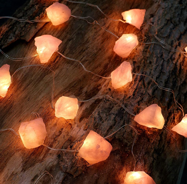 Genuine Rose Quartz Crystal Decorative String Lights Raw Stone Color Changing 8.5ft