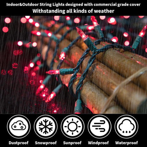 Super-Bright Extendable Pink Christmas Lights - 100 Lights 19.6ft Mini Bulb String Set for Outdoor Holiday Decor