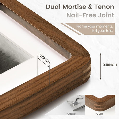 4x6 4 6 3.5x5, FLYJOE Picture Frame, Natural Solid Walnut Wood Photo Collage Frame with HD Tempered Glass, Modern