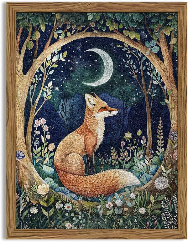 Hwetui Framed 3D Textured Vintage Wall Art - Cottagecore Hand Drawn Sandstone Fox