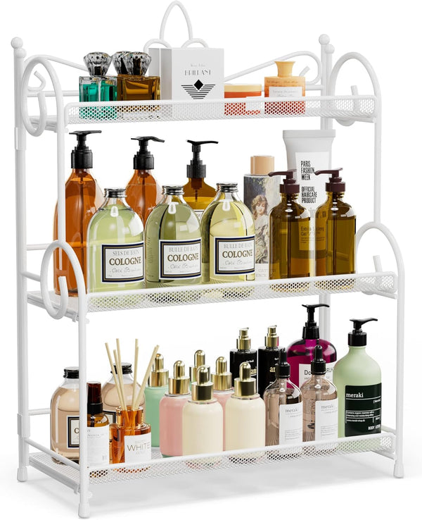 Bathroom Counter Organizer - 3 Tier Foldable Spice Rack Counter Shelf for Bathroom Kitchen Bedroom