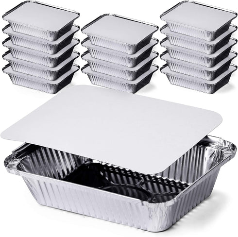 DecorRack Aluminum Pan Disposable, 14 Pack, 2.25 Lb Heavy Duty Rectangular Tin Foil Pans with Flat Board Lids