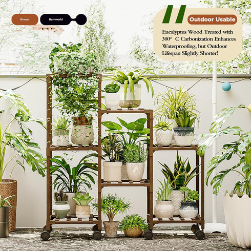 3 7 Bamworld Plant Stand with Wheels for Indoor Plants Wood Outdoor Tiered Shelf Tire Potted Ladder Plant Holder Table