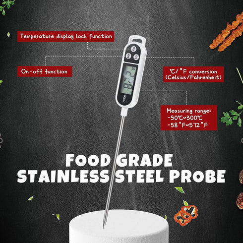 6 Pcs Instant Read Digital Food Thermometer with Probe - Cooking Thermometer Supplies for BBQ Kitchen (White)