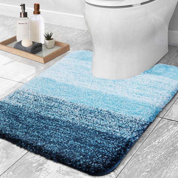 OLANLY U-Shaped Toilet Rugs 24x20 - Extra Soft Absorbent Microfiber Non-Slip Plush Shaggy Bath Mat in Peacock Blue