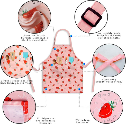 Adjustable Kids Chef Hat and Apron, Toddler Aprons with Pocket for Cooking Baking, Girls Boys