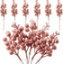 Crafare 24 Pack Rose Gold Christmas Glitter Berries Stems, Artificial Christmas Picks for Tree Ornaments, Crafts,