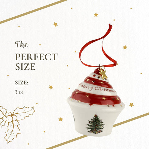 Spode Christmas Tree Ornament Cupcake, Long-Lasting Holiday Decoration for Christmas Tree & Seasonal Display
