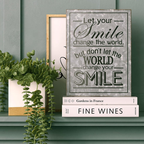 Barnyard Designs Wooden Box Sign, Motivational Desk Decor for Women, Smile
