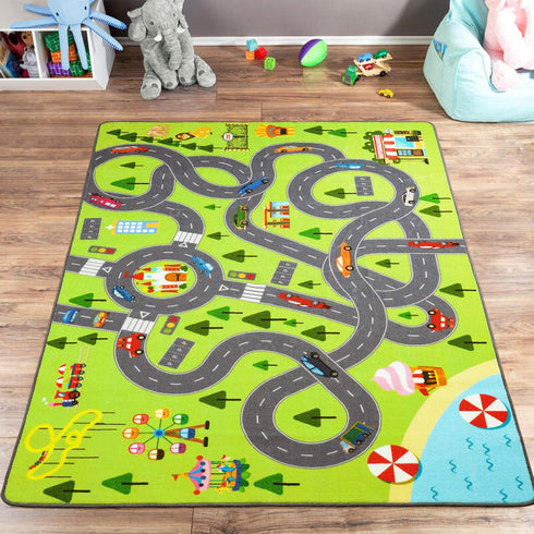 4x6 HOMORE Kids Play Mat Rug, Fun and Educational City Play Rug for Hot Wheels Track Racing, Kids Carpet Playmat Area
