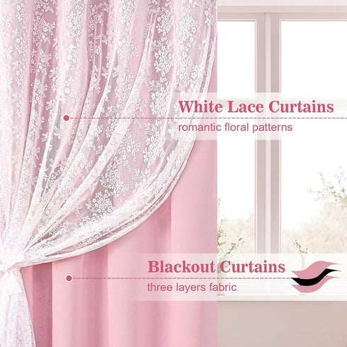 84 Inches Grommet 52" 84" Yinhua Pink Curtains for Girls Room Double Layer Blackout Curtains for Bedroom Long Nursery