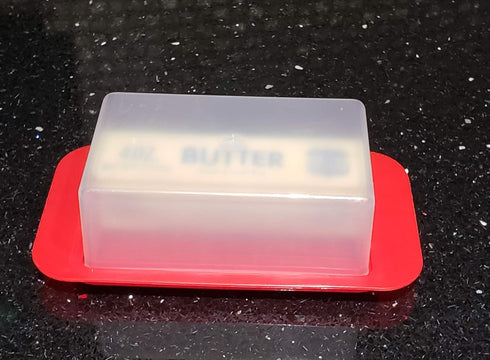 Dependable Products Standard Butter Dish with Red Base and Smoked Clear Lid, BPA-Free, Durable Plastic, Keeps Butter
