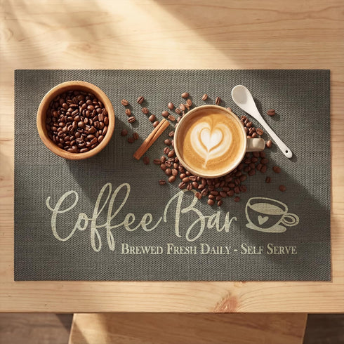 Set 2, Artoid Mode Coffee Bar Mat of Plastic Vinyl Washable Woven Non-Slip Table Mats for Coffee Machine Decor,Dark