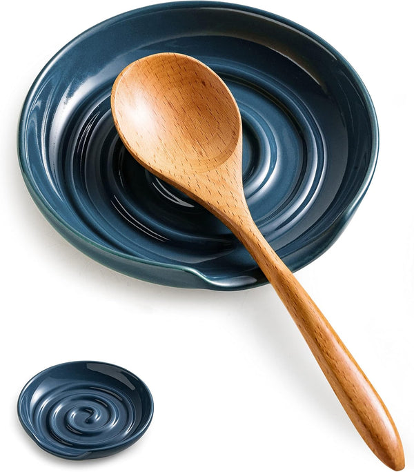 Ceramic Spoon Holder, Dark Blue Spoon Rest for Countertop, Kitchen Decor for Stove Top, Coffee Bar Accessories
