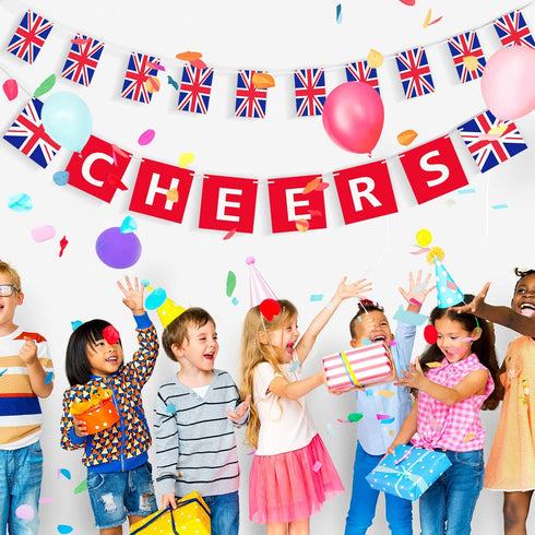2 Pieces British Party Garland, Cheers British Banner Garland, UK Flag Pennant Banner for Hanging Decoration