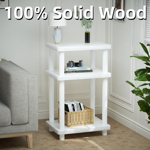 DALEMHOME 3 Solid Wood Tier End Table, Side Table Sofa Couch Table for Living Room, Night Stand Storage Shelf