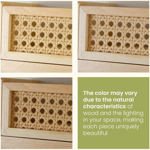 3 Pack, 16 Inch Rattan Wall Shelf Floating Shelves for Nursery, Boho Bookshelf for Baby Room Decor