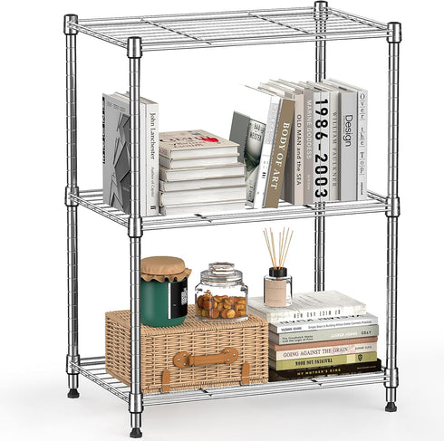 MZG Wire Storage Shelving 3-Tier Utility Shelving Unit, Steel Organizer Wire Rack for Home, Kitchen, Office - Chrome