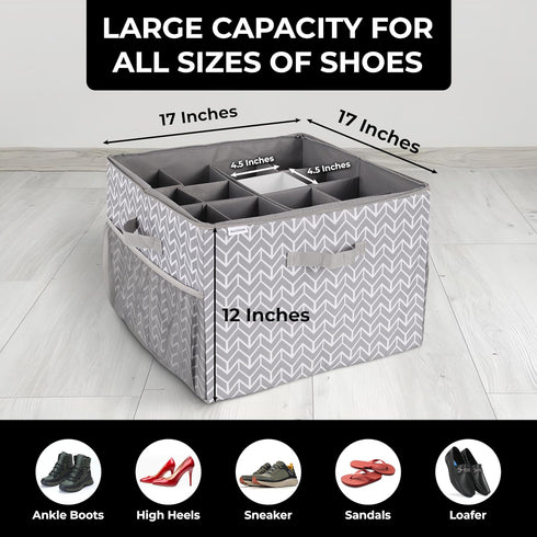 ALCOVA Shoe Organizer for Closet, Sandal Organizer with Mesh Pocket, Adjustable Dividers, Clear Lid Cover, Fits up to