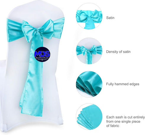 MDS Pack of 25 PCS Satin Chair Sashes, Charmeuse Sateen Dining Chair Bows, 7 x 108 Inch, Teal