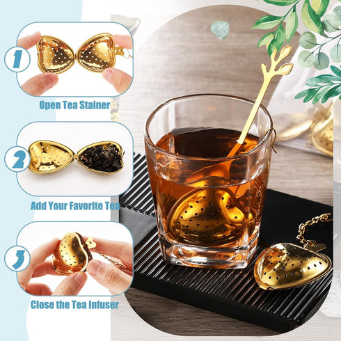 Yiyiring 25 Sets Bridal Shower Tea Party Favor for Guest Leaf Tea Spoon Heart Shape Infuser Ball for Loose with Thank