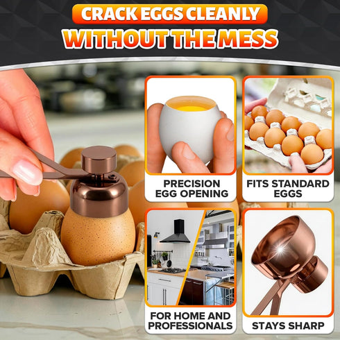 Egg Cracker Tool for Raw Eggs Egg Shell Opener for Soft-Boiled Shell Tops, Stainless Steel Topper with Ergonomic