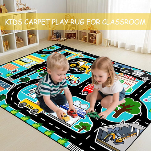 2.5x4 Car Rug Play Mat - Kids Play Carpet City Life Road Map Rug Educational Traffic Track Car Mat for Kids Toy Cars