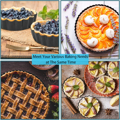 Mini Tart Pans with Removable Bottom, 4 inch Set of 10, Non-stick Round Quiche Pan for Mousse Cakes, Christmas Baking