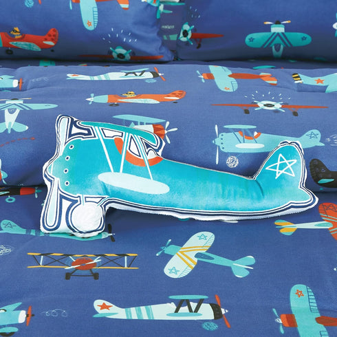 Set Blue Airplanes print Comforter for Boys Girls teen. Twin size Bedding for kids room. Include Twin comforter fitted