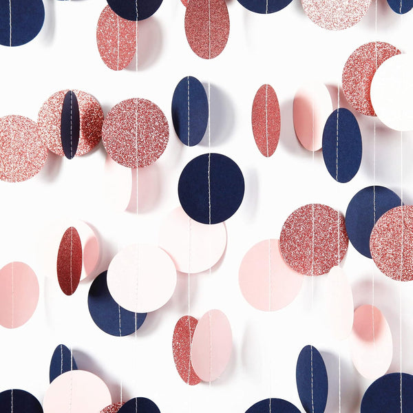 Navy-Blue Pink Rose-Gold Gender-Reveal Decorations, 52FT Party Streamers Garland Backdrop Banner Decor for Baby Shower,
