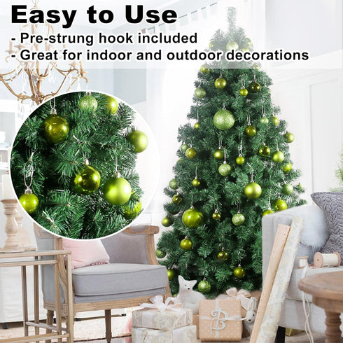 Lime Green 2.5" Christmas Balls, Shatterproof Hanging Ornaments for Tree Decoration, Set of 24pcs