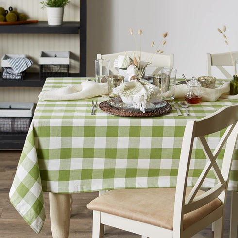 DII Buffalo Check Collection, Classic Farmhouse Tablecloth, 60 x 104, Antique Green
