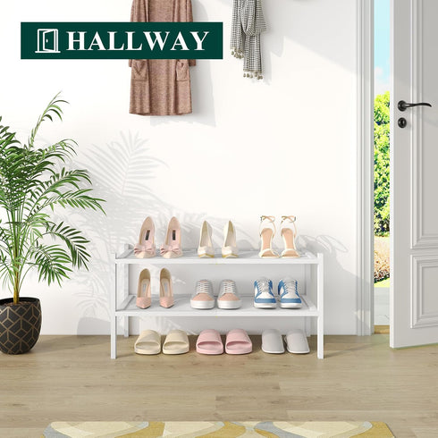2 Closet, Smiry Bamboo Shoe Rack, Tier Shoe Organizer for Entryway & Stackable Free Standing Storage Shelf for Shoes