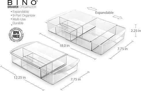 BINO 7-Section Expandable Plastic Drawer Organizer - Space-Saving Makeup Storage, BPA-Free Material, Home Essential