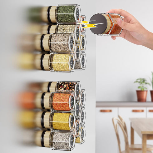 Set 18 100 Vetacsion of Magnetic Glass Spice Tins with Preprinted Seasoning Label Stickers (Include Black Metal